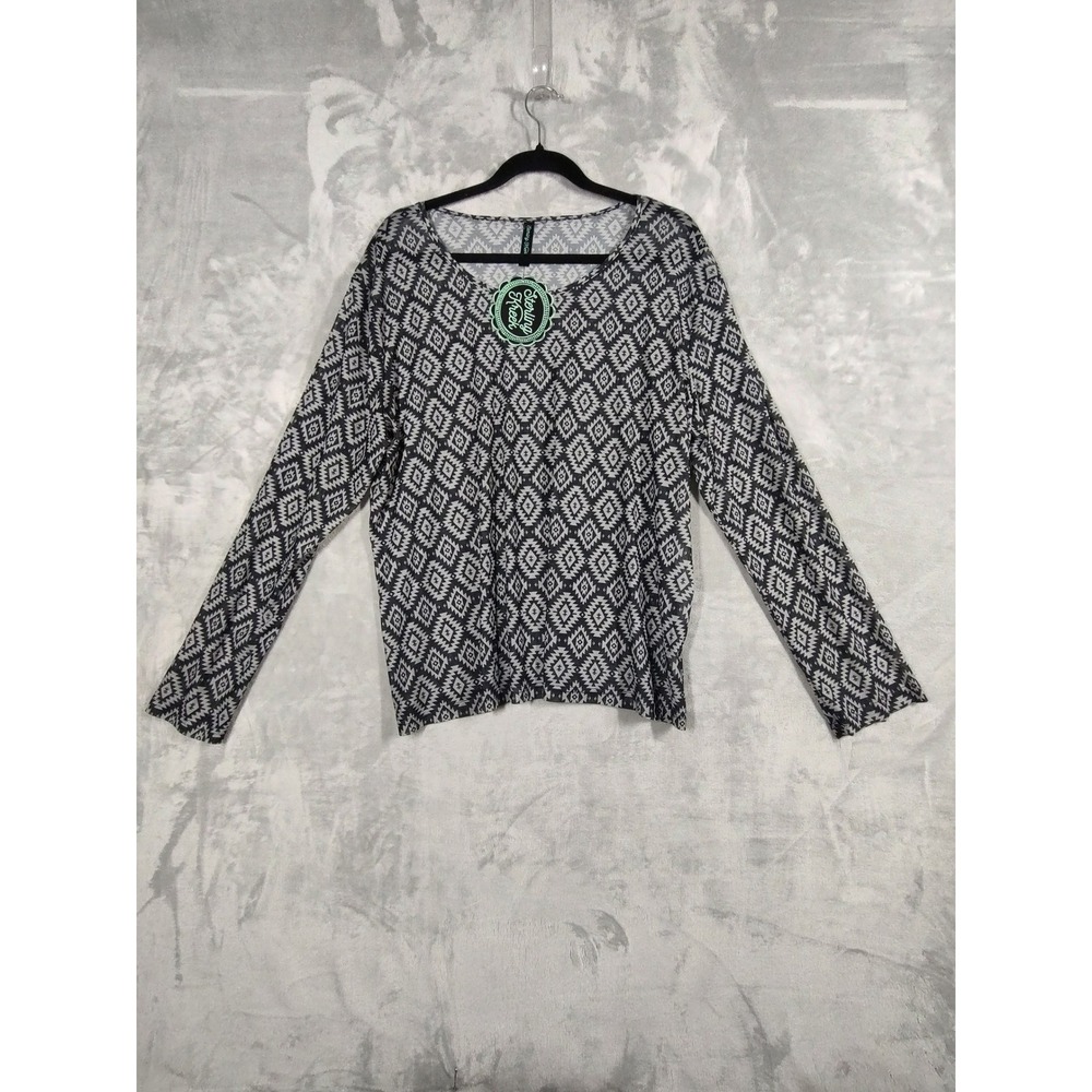 Sterling Kreek Womens 3XL Black White Aztec Geometric V-Neck Long Sleeve Top NWT